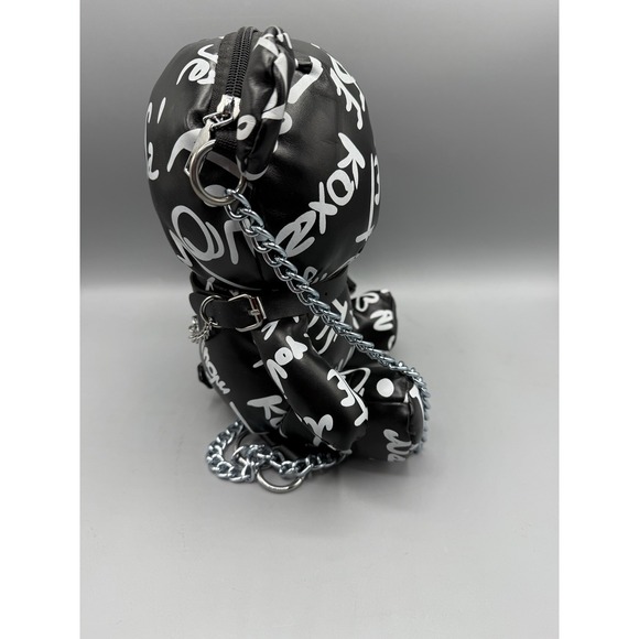 Graffiti Teddy Bear Black White Crossbody Faux Leather Chain Strap Novelty Purse - Picture 8 of 11